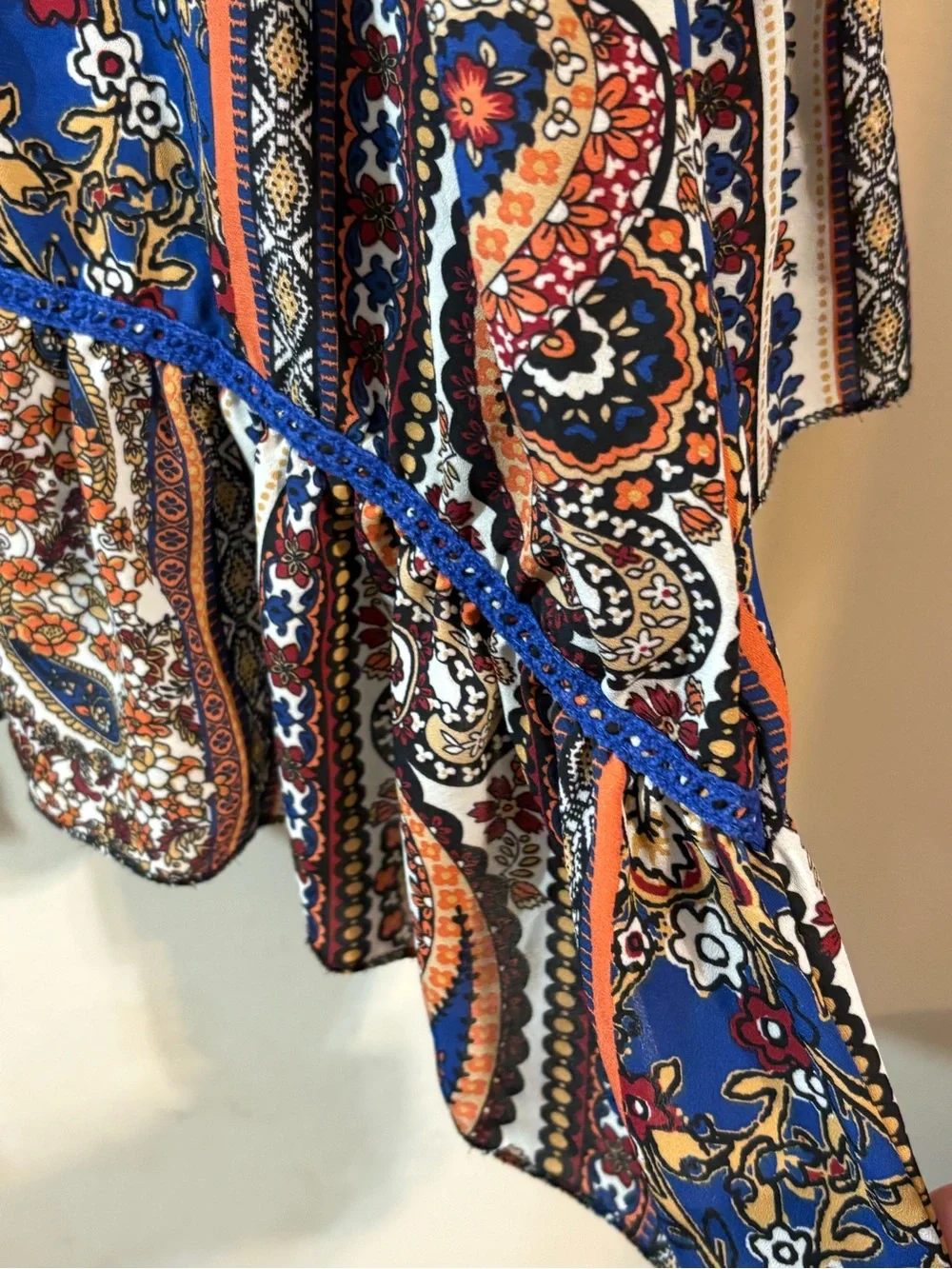 Living Doll blouse bohemian peasant women’s 1X blue paisley ruffle bell‎ sleeves